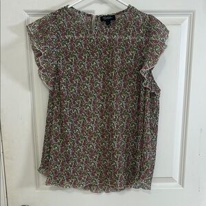 RD & koko Ruffled Flutter Sleeve Blouse pink and green Anthropologie